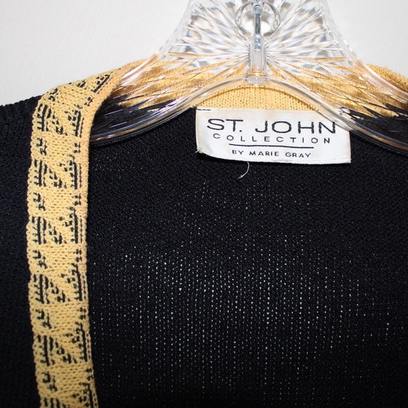 St. John Collection Black with Yellow Trim Knit Cardigan Jacket - Picture 4 of 9